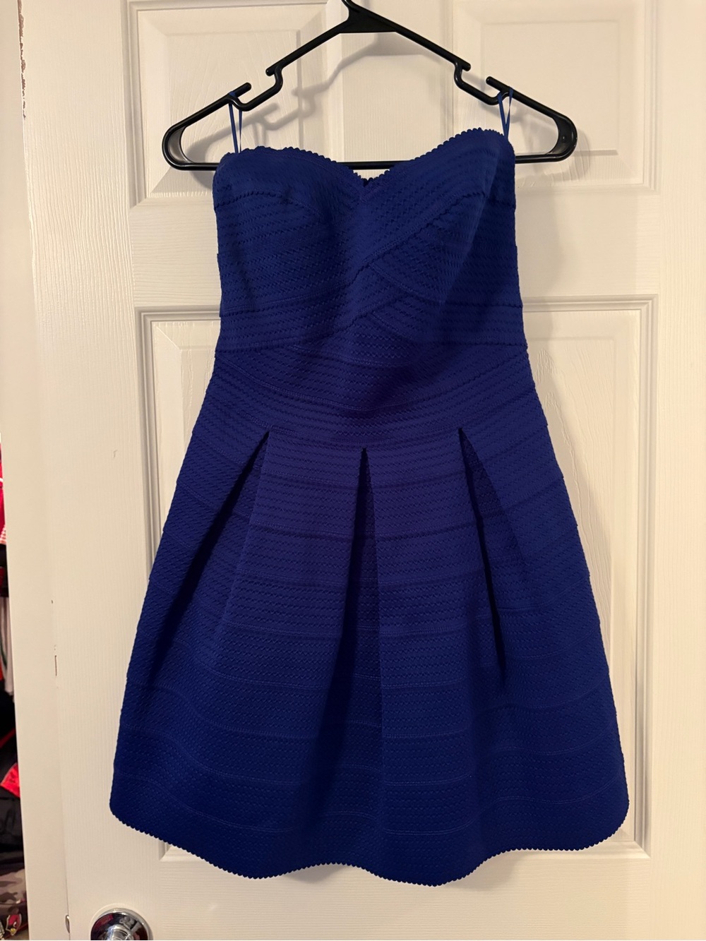 Express Strapless Royal Blue Fit & Flare Bandage Dress